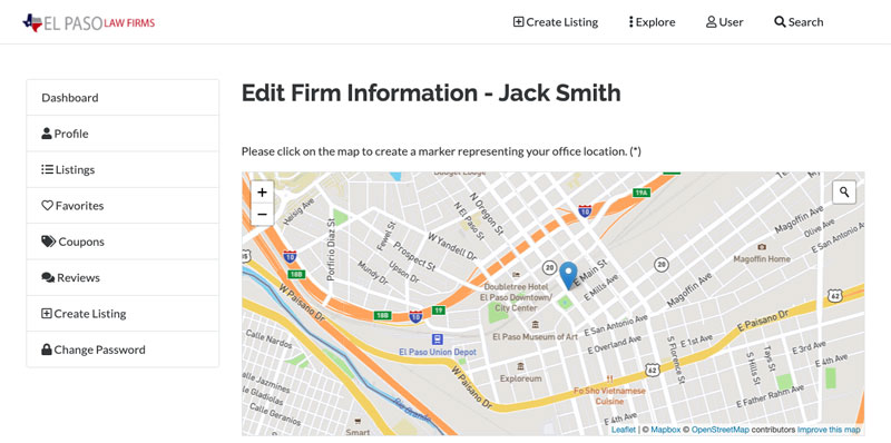 Mapping Information on El Paso Law Firms